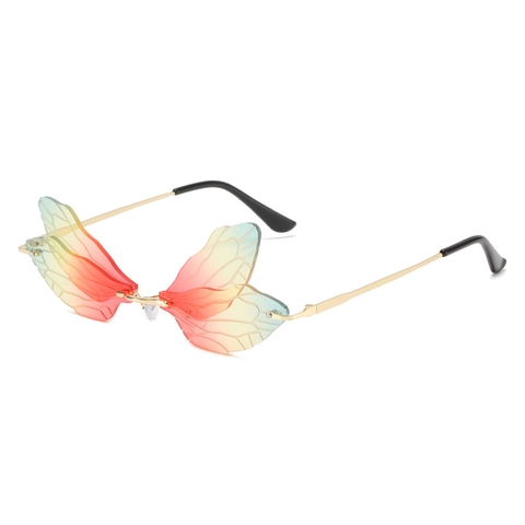 Unique Rimless Dragonfly Wing Sunglasses Metal Frame PC Gradient Lenses Trendy Fashion Eyewear For Party Women UV400 Sunglasses
