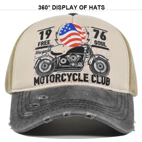 Gorra de Béisbol Moto Vintage Envejecida Hombre Mujer Sombrero Trucker de Algodón Lavado Con Estampado Soul Soul Sombrero de Sol Ajustable para Exterior