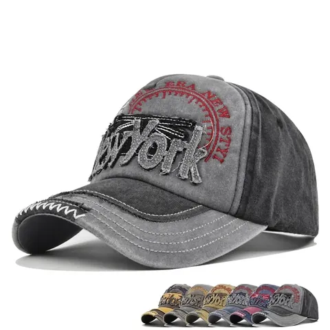 Berretto da Baseball in Cotone Vintage Lavato Distressed Ricamo New York Retro Regolabile Streetwear Cappello per Uomo Donna