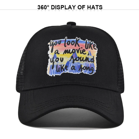Unisex Retro Mesh Trucker Pet Verstelbaar Ademend Honkbalpet Met Film Lied Quote Kunstdruk Outdoor Mode Zonnehoed