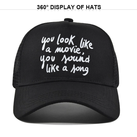 Breathable Mesh Trucker Hat Cotton Blend Baseball Cap With Letter Print You Look Like A Movie Adjustable Sun Hat
