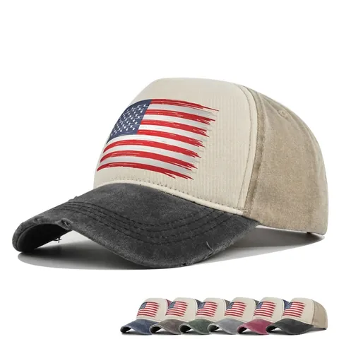 Berretto da Baseball Vintage con Bandiera Americana Cotone Lavato Consumato Trucker Hat Regolabile Retro Sport All'aperto