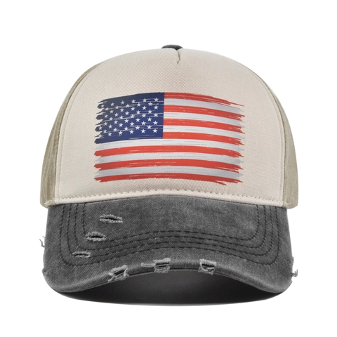 Berretto da Baseball Vintage con Bandiera Americana Cotone Lavato Consumato Trucker Hat Regolabile Retro Sport All'aperto