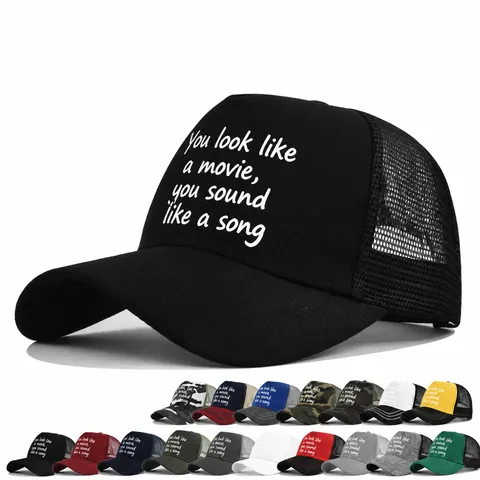 Αναπνεύσιμο Καπέλο Trucker Mesh από Μείγμα Βαμβακιού Με Εκτύπωση Γραμμάτων You Look Like A Movie Ρυθμιζόμενο Καπέλο Ήλιου