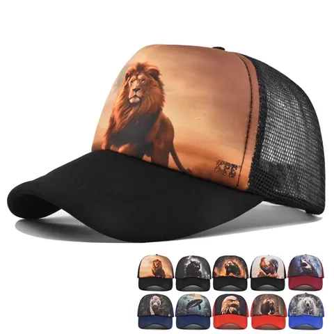Cappello Trucker con Stampa Animale Rete Traspirante Berretto da Baseball Regolabile Parasole Misto Cotone Poliestere Moda Unisex