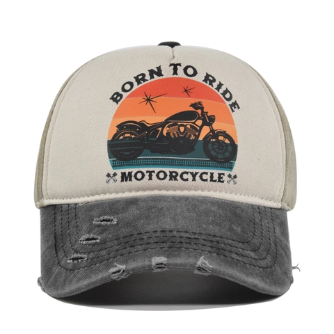 Casquette de Baseball Vintage en Coton Lavé Homme Chapeau Trucker Vieilli Imprimé Moto Born To Ride Ajustable Casquette de Soleil Extérieur