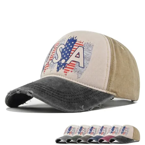 Vintage Distressed Καπέλο Μπέιζμπολ USA Σημαία Γράμματα Εκτύπωση Πλυμένο Βαμβάκι Ρυθμιζόμενο Trucker Hat για Άνδρες Γυναίκες