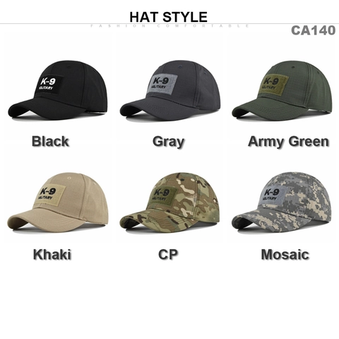 K-9 Militär Taktische Baseballkappe Baumwolle Polyester Ripstop Verstellbar Outdoor Sonnenhut Für Damen Herren Stickerei Klettverschluss