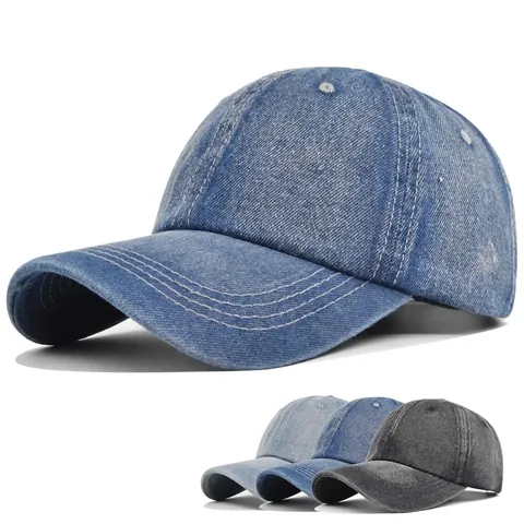 Vintage Washed Denim Baseball Cap Adjustable Solid Color Distressed Cotton Dad Hat For Men Women Casual Outdoor Sunshade Cap