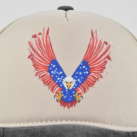 Vintage Washed Cotton Baseball Cap With Eagle American Flag Print Distressed Trucker Hat For Men Women Casual Outdoor Hat