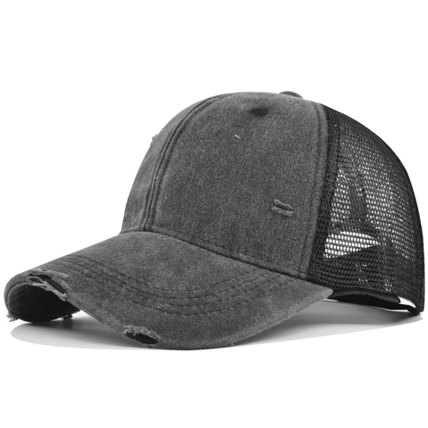 Vintage Distressed Gewaschene Baseballkappe Für Damen Herren Atmungsaktive Mesh Trucker Hut Retro Verstellbare Ripped Denim Sonnenhut