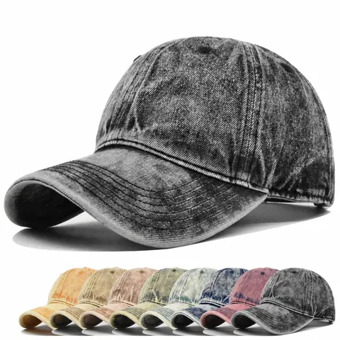 Vintage Πλυμένο Denim Καπέλο Baseball για Άνδρες Γυναίκες Distressed Βαμβακερό Dad Hat Μονόχρωμο Ρυθμιζόμενο Υπαίθριο Σπορ Retro Trucker Καπέλο