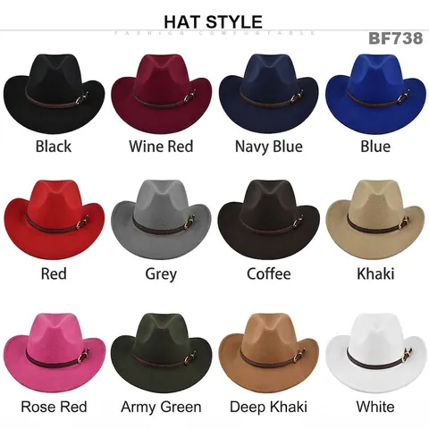 Vintage Westerse Cowboyhoed Voor Heren Dames Brede Rand Vilt Fedora Hoed Met Gevlochten Leren Band Metalen Gesp Retro Jazzhoed
