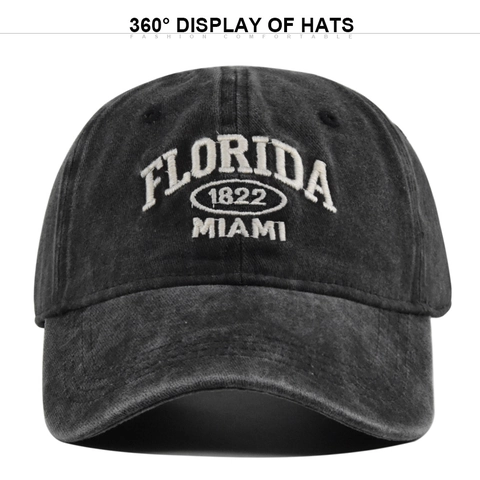Vintage Washed Cotton Baseball Cap Florida Miami Embroidery Distressed Sun Hat Men Women Adjustable Casual Outdoor Sport Cap