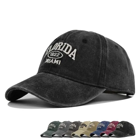 Vintage Washed Cotton Baseball Cap Florida Miami Embroidery Distressed Sun Hat Men Women Adjustable Casual Outdoor Sport Cap