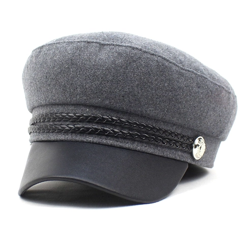 Cappello Newsboy Donna Vintage in Misto Lana Con Tesa in Ecopelle Corda Intrecciata Bottone in Metallo Autunno Inverno Caldo Baker Boy