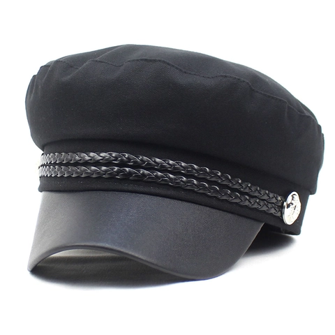 Cappello da Marinaio Donna Moda Vintage Baker Boy Con Tesa in Ecopelle Cotone Poliestere Berretto per Tempo Libero Viaggi Donna