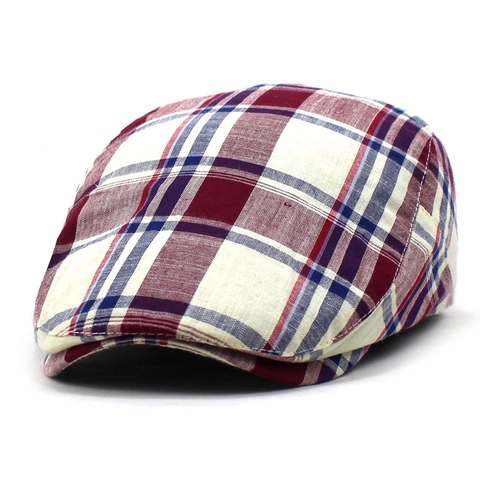 Coppola a Quadri Retro Britannico in Misto Cotone e Lino Regolabile Cappello Piatto per Uomo Donna Traspirante Berretto Casual all'Aperto