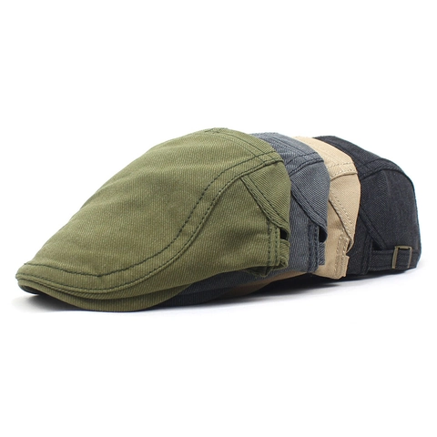 Béret en Coton pour Hommes et Femmes Vintage Couleur Unie Casquette Plate Ajustable Newsboy Ivy Chapeau Pare-Soleil Respirant Extérieur