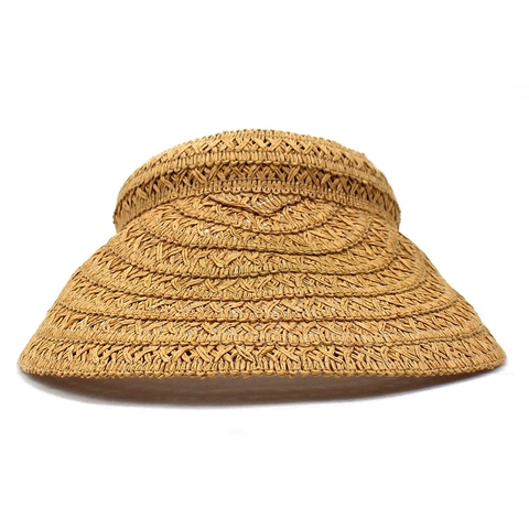 Women Summer Wide Brim Paper Straw Woven Sun Visor Hat Breathable Open Top Beach Sunshade Hat For Outdoor Travel