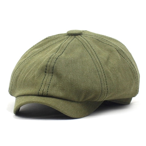 Vintage Cotton Newsboy Cap For Men Women Solid Color Octagonal Beret Hat Retro Cabbie Driving Cap Adjustable Flat Cap