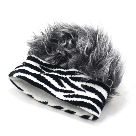 Creative Novelty Wig Knit Beanie Hat For Men Women Fun Faux Hair Spiky Top Patterned Warm Winter Skull Cap Party Accessory
