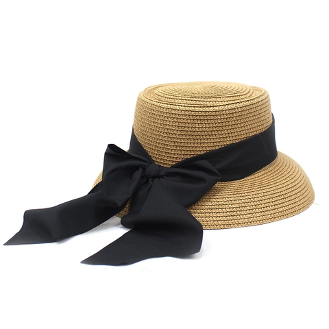 Cappello da Sole in Paglia a Tesa Larga Elegante da Donna Con Grande Fiocco in Raso Cappello in Paglia da Vacanza Estate
