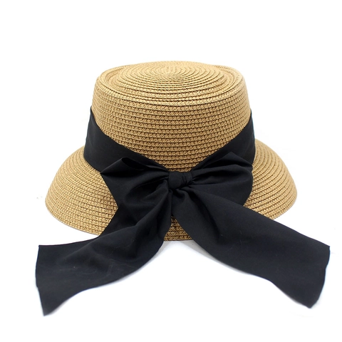 Cappello da Sole in Paglia a Tesa Larga Elegante da Donna Con Grande Fiocco in Raso Cappello in Paglia da Vacanza Estate