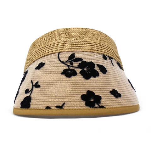 Damen Eleganter Strohgeflecht Sonnenhut Netz Blume Dekoration Breite Krempe UV-Schutz Verstellbar Open Top Visier Für Sommerurlaub