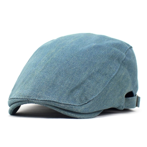 Béret Unisexe en Coton Lavé Denim Rétro Casquette Plate Vintage Boucle Métallique Réglable Chapeau de Protection Solaire Casual