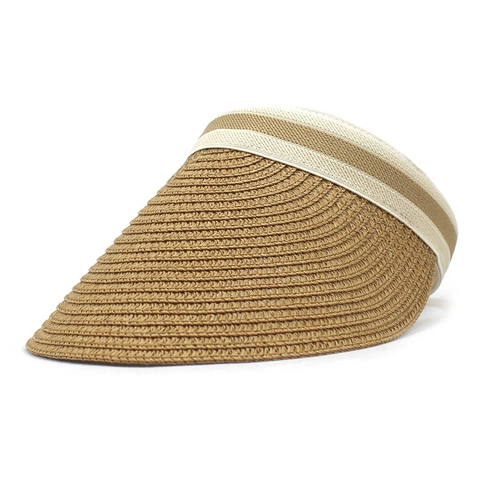 Cappello con Visiera in Paglia Estivo da Donna a Tesa Larga Senza Calotta Protezione UV Fascia Elastica a Strisce