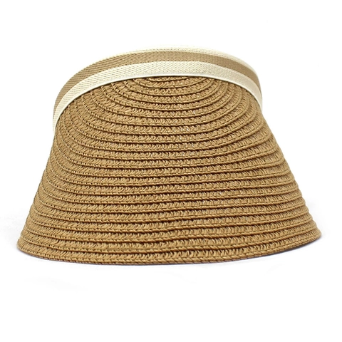 Cappello con Visiera in Paglia Estivo da Donna a Tesa Larga Senza Calotta Protezione UV Fascia Elastica a Strisce