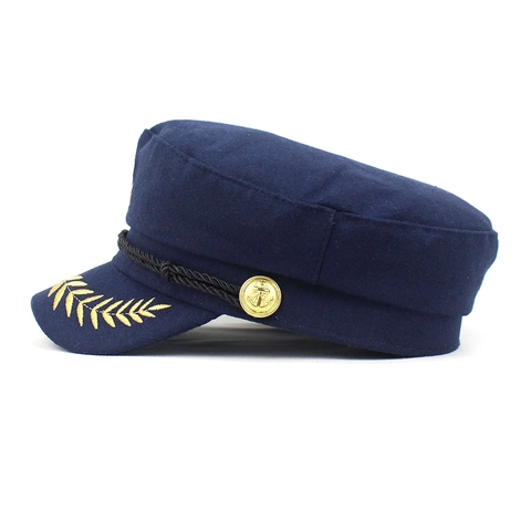 Vintage Britse Marinehoed Voor Dames Borduurwerk Kroon Tarwearen Platte Pet Mode Katoenmix Sailor Hat Geschenk