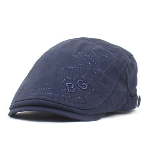 Boina de Algodón para Hombre Gorra con Visera Vintage Letra BG Bordado Ajustable Flat Cap Color Sólido Sombrero de Sol Casual