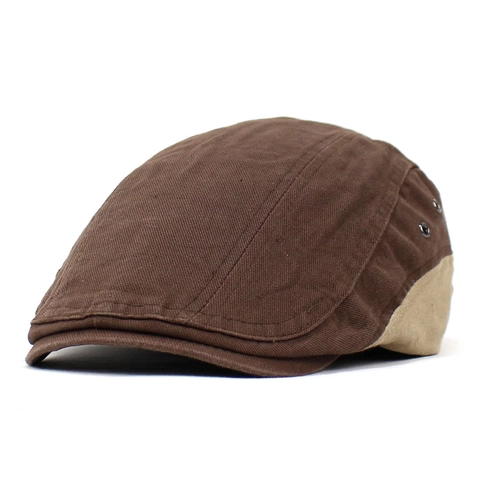 Men's Retro Cotton Flat Cap Color Block Patchwork Ivy Beret Hat Breathable Outdoor Sun Protection Newsboy Driving Hat