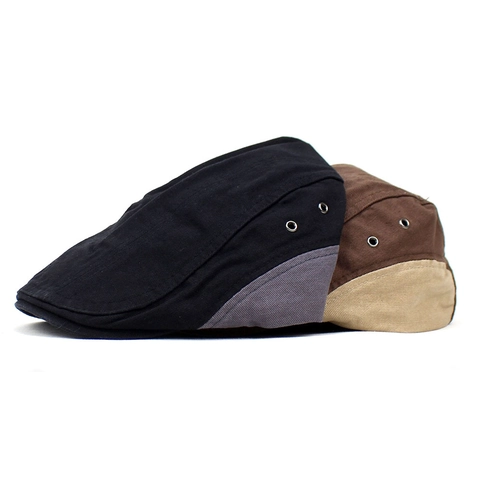 Men's Retro Cotton Flat Cap Color Block Patchwork Ivy Beret Hat Breathable Outdoor Sun Protection Newsboy Driving Hat