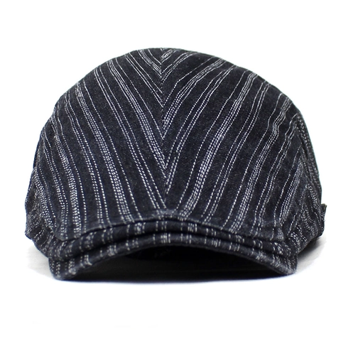 Béret Plat à Rayures en Denim de Coton Vintage Pour Hommes Femmes Chapeau Ivy Réglable Style Britannique Rétro Casquette Newsboy