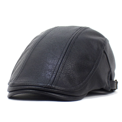Gorra Plana Vintage de Cuero PU para Hombre Sombrero Newsboy Mujer Hebilla de Metal Ajustable Color Sólido Retro Estilo Británico