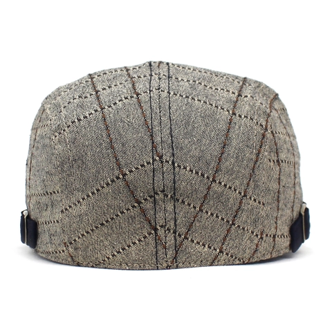 Béret Vintage à Carreaux en Coton Casquette Plate Réglable Style Britannique pour Hommes Femmes Chapeau Extérieur Décontracté