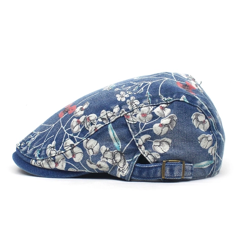 Vintage Floral Print Denim Baskenmütze Für Herren Damen Verstellbare Baumwolle Schiebermütze Retro Washed Newsboy Ivy Hut