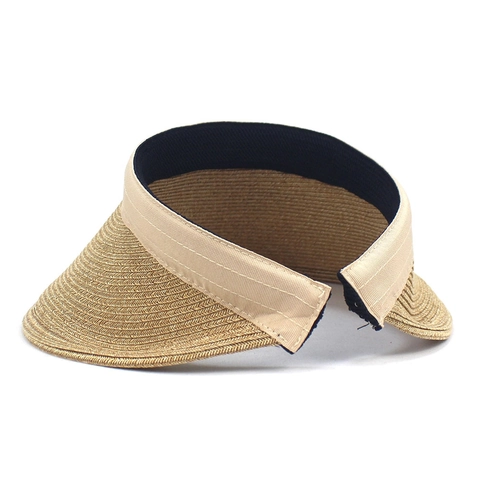 Women Summer Straw Sun Visor Hat Wide Brim Open Top Beach Hat Foldable UV Protection Sun Hat For Outdoor Travel Holiday