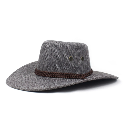 Herren Vintage Western Cowboyhut Leinenoptik Breite Krempe Sonnenschutz Fedora Atmungsaktiv Outdoor Sommer Reise Strand Jazz Hut