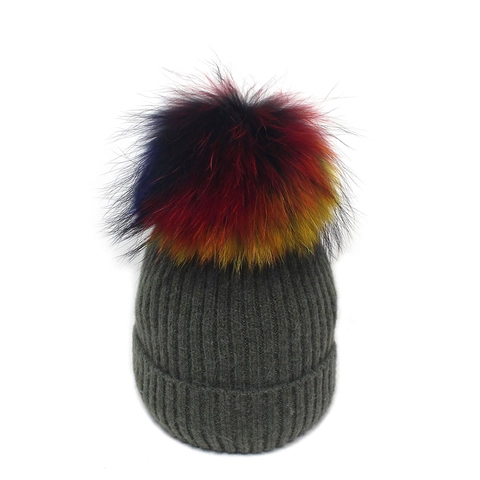 Berretto in Maglia Invernale da Donna Morbido Acrilico a Costine con Grande Pompon Colorato Elegante Copricapo Termico per Esterno