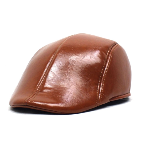 Hombre Retro Cuero PU Boina Sombrero Vintage Gorra Plana Newsboy Sombrero Color Sólido A Prueba de Viento Cálido Moda Sombrero Hombre