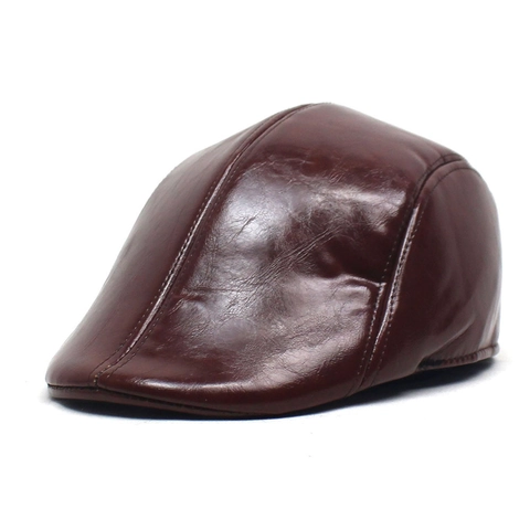 Hombre Retro Cuero PU Boina Sombrero Vintage Gorra Plana Newsboy Sombrero Color Sólido A Prueba de Viento Cálido Moda Sombrero Hombre