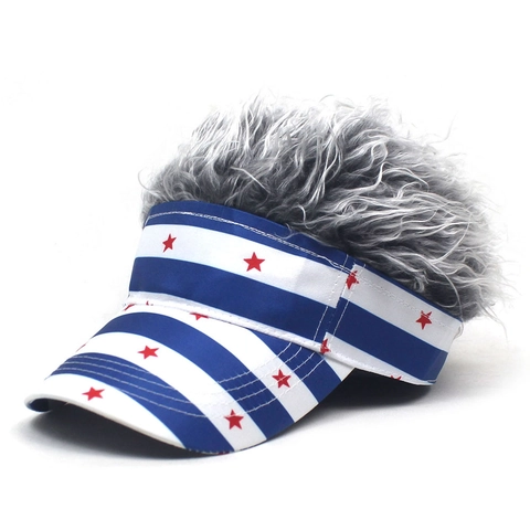 Berretto da Baseball Creativo Con Parrucca Stile Bandiera USA a Strisce Blu Bianche Stella Rossa Cappello Parasole per Uomo Donna Festa Aperto Halloween