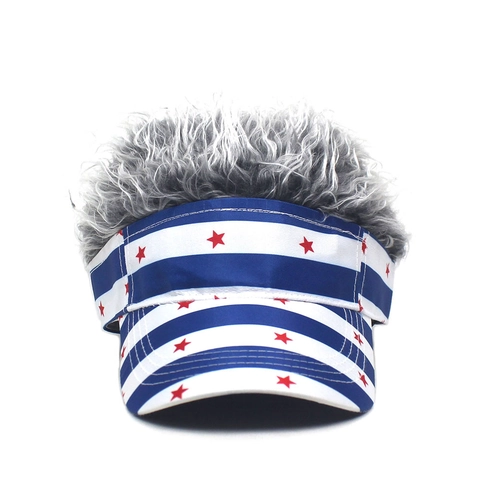 Berretto da Baseball Creativo Con Parrucca Stile Bandiera USA a Strisce Blu Bianche Stella Rossa Cappello Parasole per Uomo Donna Festa Aperto Halloween