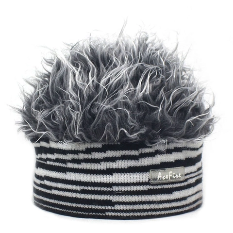 Gorro de Punto Divertido Con Estampado de Cebra Y Peluca Sintética Hip Hop Skull Cap Para Hombre Mujer Fiesta Tocado Novedad