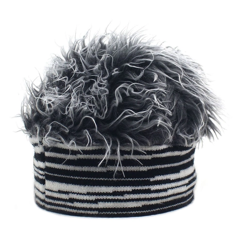 Gorro de Punto Divertido Con Estampado de Cebra Y Peluca Sintética Hip Hop Skull Cap Para Hombre Mujer Fiesta Tocado Novedad