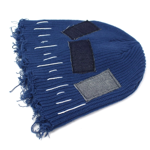 Distressed Patchwork Beanie Hat Men Women Hip Hop Streetwear Cotton Knitted Warm Winter Hat Vintage Y2K Skull Cap Beanie